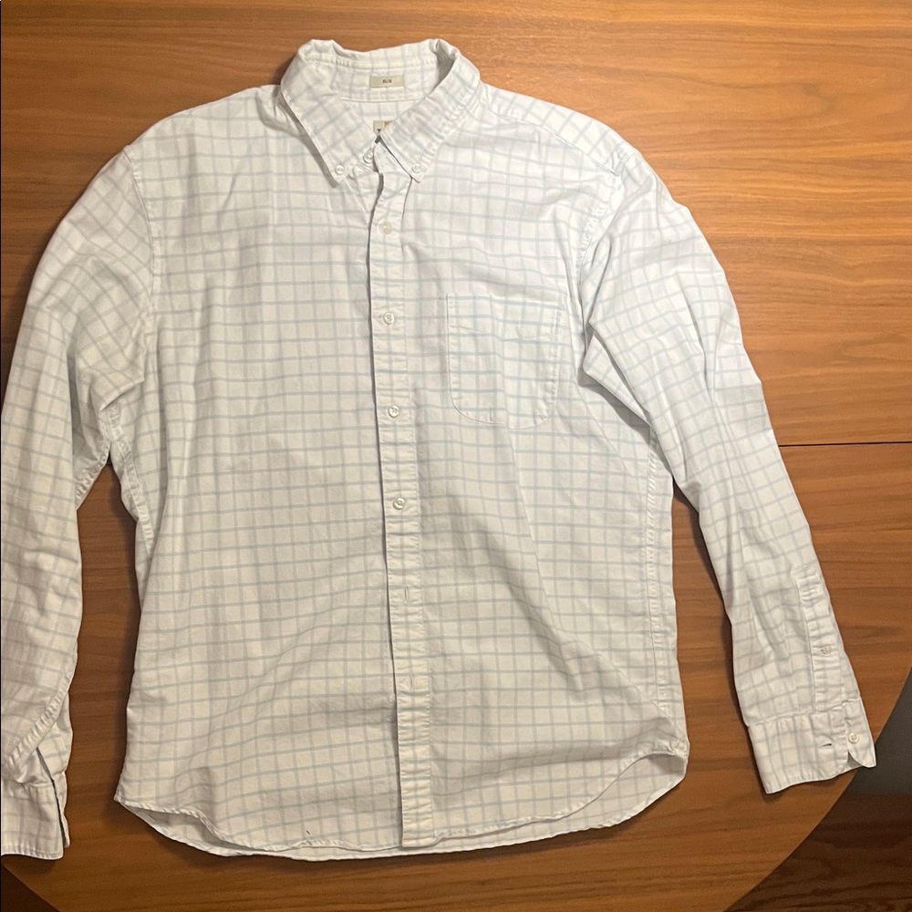 J. Crew White and Light Blue Plaid Casual Shirt